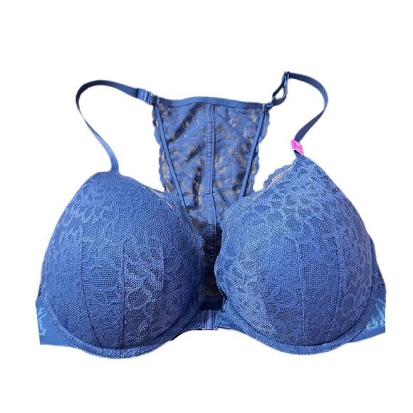 Victoria’s Secret Pink Push Up Padded racerback lace front closure 32D teal - Picture 2 of 3